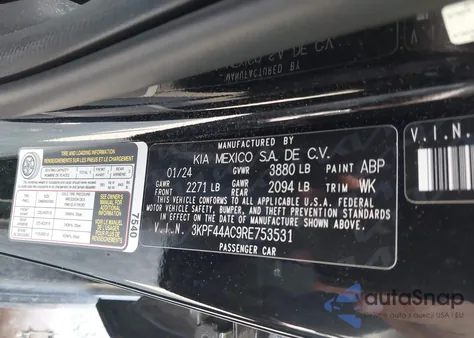 2024 Kia Forte Gt Manual из США, поврежденный, VIN 3KPF44AC9RE753531